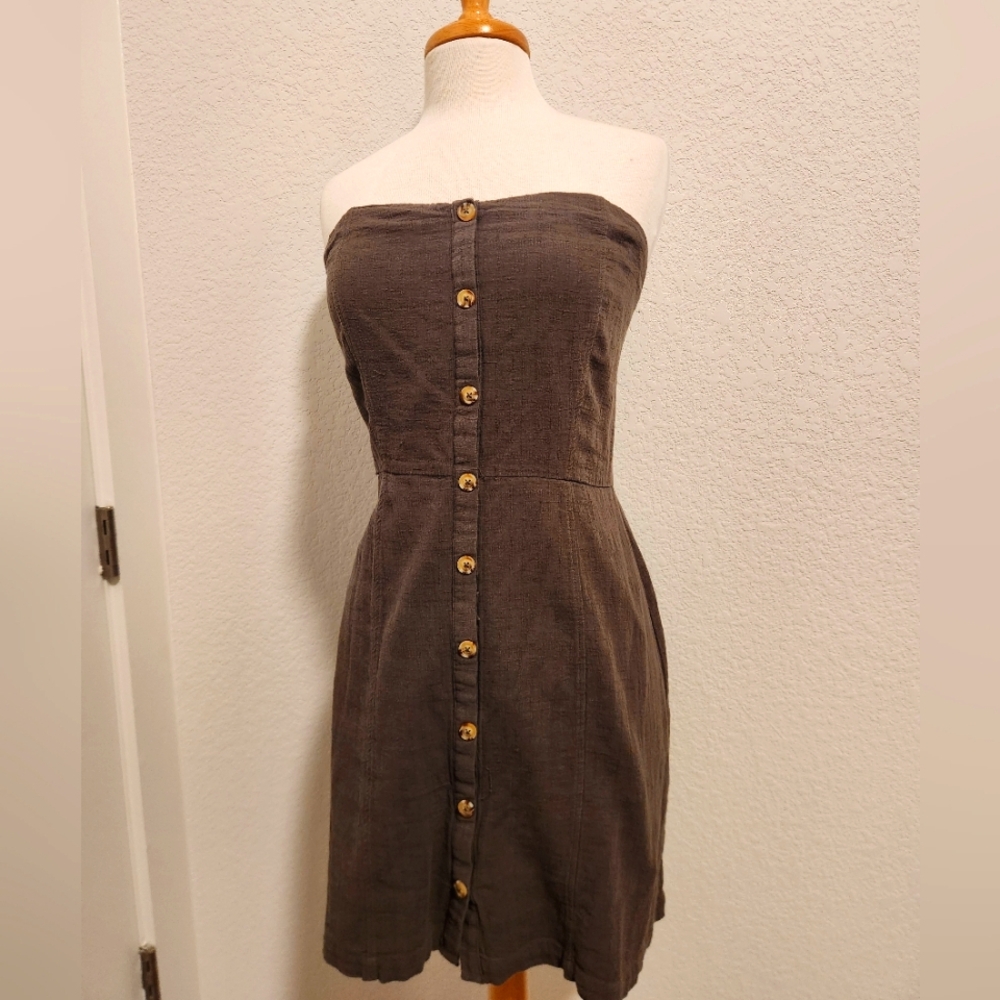 Universal Thread Strapless Olive Green Dress with Button Detail